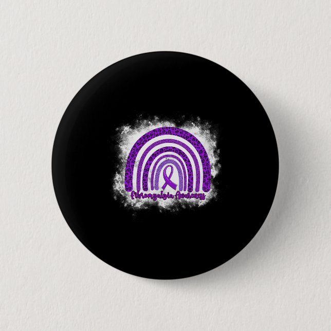 Leopard Rainbow Warrior Fibromyalgia Awareness  2 Inch Round Button (Front)