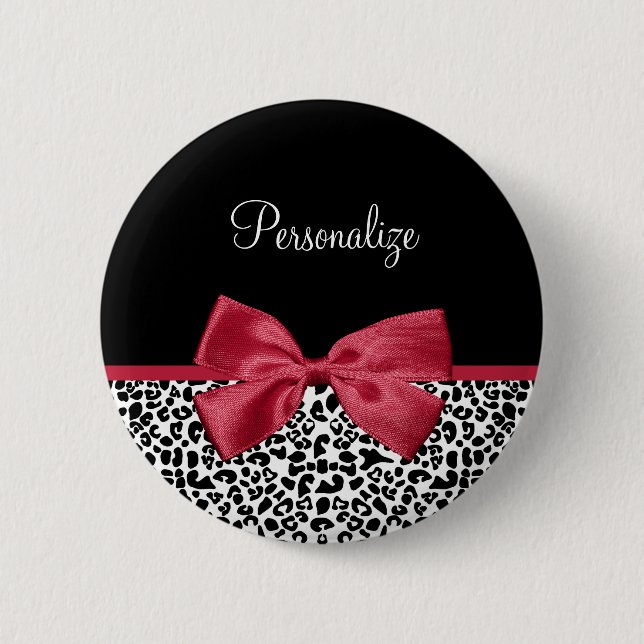 Leopard Red Bow Name 2 Inch Round Button (Front)