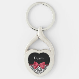 Leopard Red Bow Name Keychain