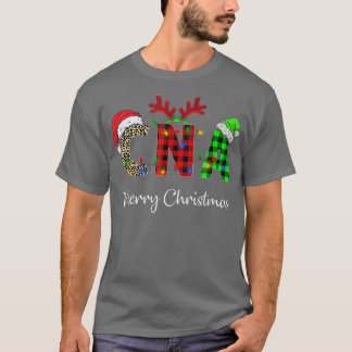 Leopard Red Plaid CNA Nursing Santa Hat Reindeer C T-Shirt
