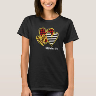 Leopard Red Plaid Striped Hearts Teacher Life Vale T-Shirt