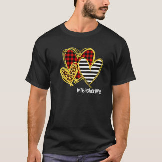 Leopard Red Plaid Striped Hearts Teacher Life Vale T-Shirt