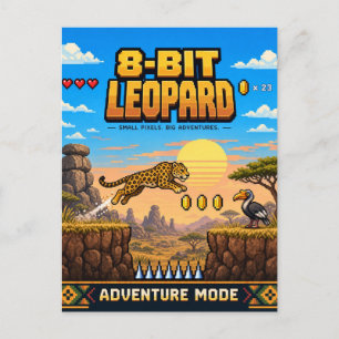 Leopard, Retro 8-Bit Pixel Art Postcard
