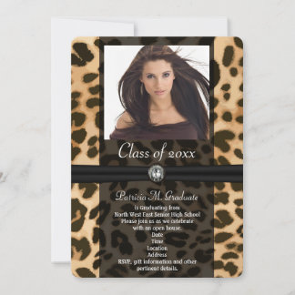 Leopard Ribbon Photo Graduation Invitation