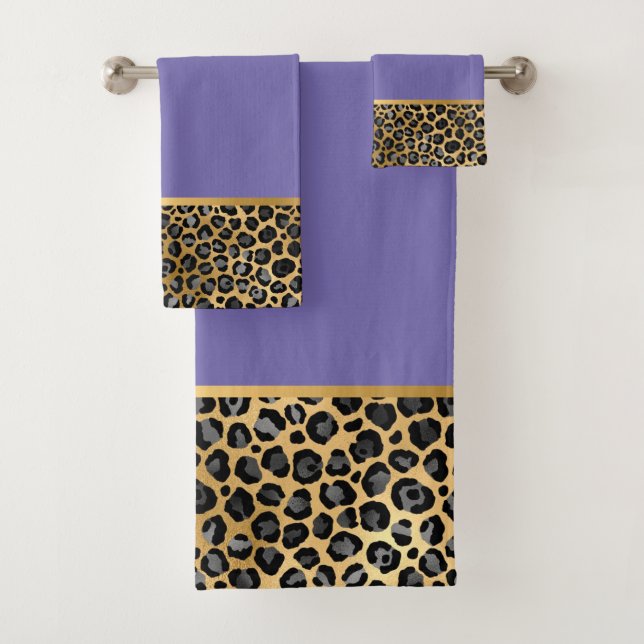 LEOPARD RICH PURPLE GOLD BATHROOM TOWEL SET (Insitu)