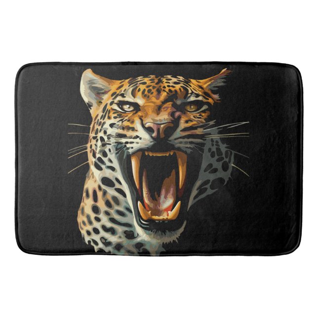 Leopard roaring attack head bath mat (Front)