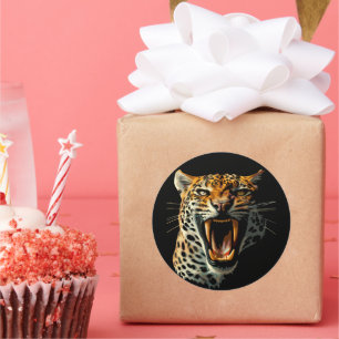 Leopard roaring attack head classic round sticker