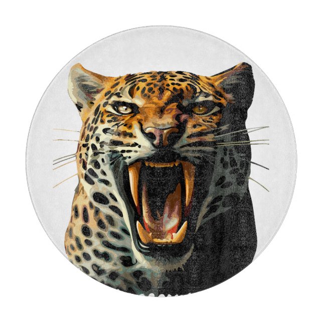 Leopard roaring attack head cutting board (Front)