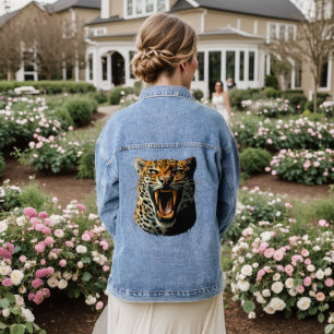 Leopard roaring attack head denim jacket