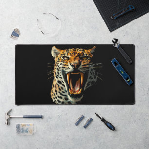 Leopard roaring attack head desk mat