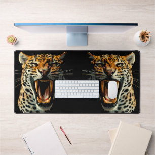 Leopard roaring attack head desk mat