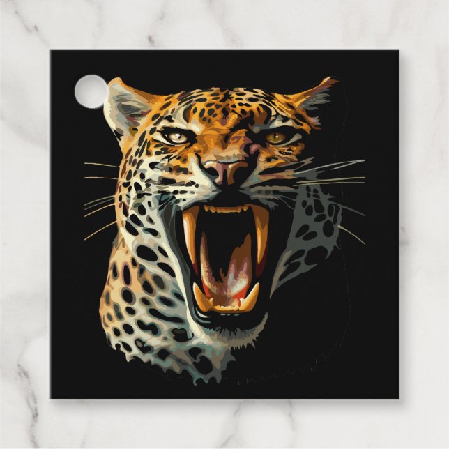 Leopard roaring attack head favour tags (Front)