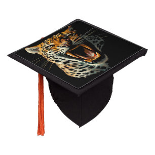 Leopard roaring attack head graduation cap topper