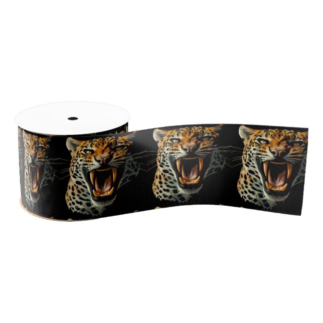 Leopard roaring attack head grosgrain ribbon (Spool)