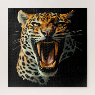 Leopard roaring attack head jigsaw puzzle