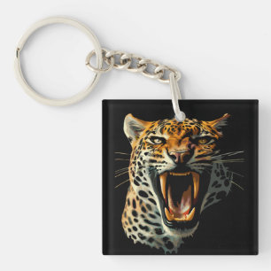 Leopard roaring attack head keychain