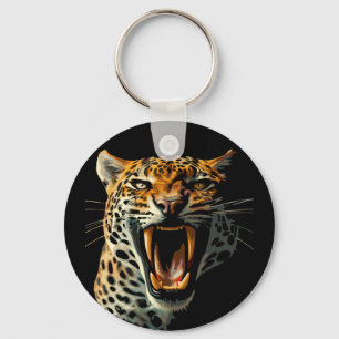 Leopard roaring attack head keychain
