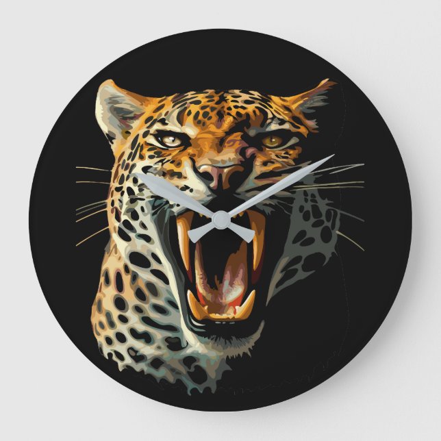 Leopard roaring attack head large clock (Front)