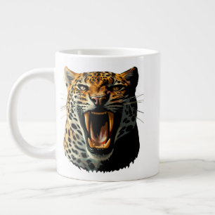 Leopard roaring attack head large coffee mug