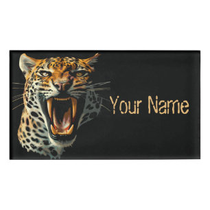 Leopard roaring attack head name tag