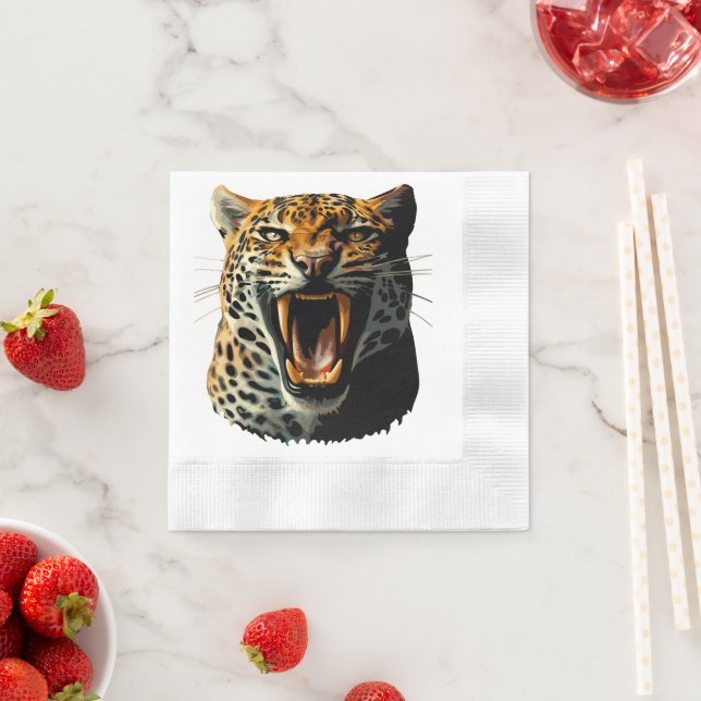 Leopard roaring attack head napkin (Insitu)