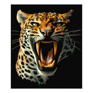 Leopard roaring attack head photo print