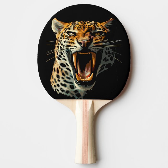 Leopard roaring attack head ping pong paddle (Front)