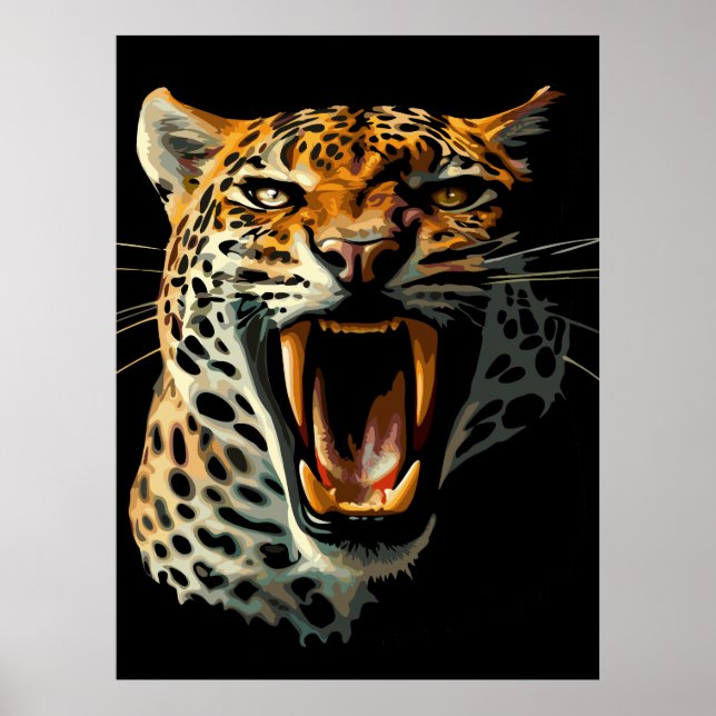 Leopard roaring attack head poster (Front)