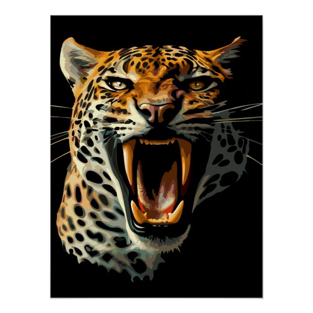 Leopard roaring attack head poster (Front)