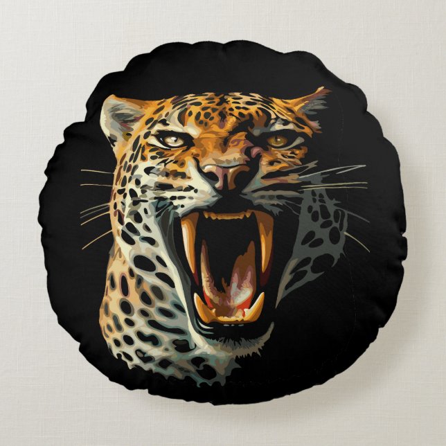 Leopard roaring attack head round pillow (Front)