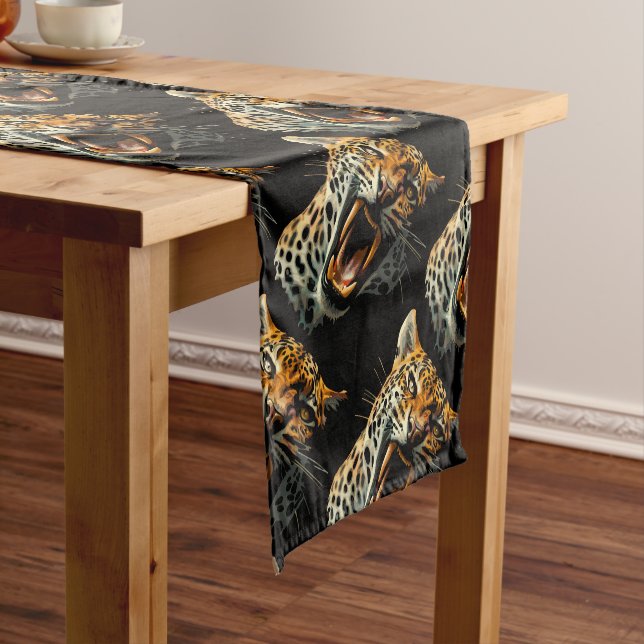 Leopard roaring attack head short table runner (In Situ)