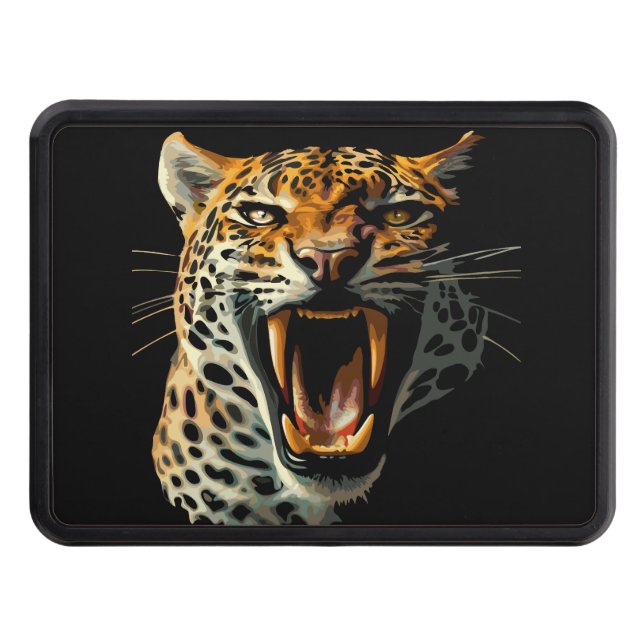 Leopard roaring attack head trailer hitch cover (Front)