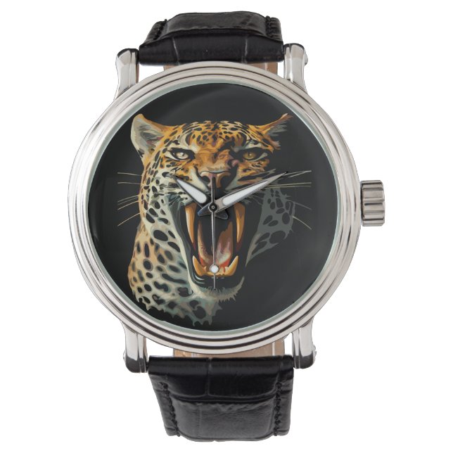 Leopard roaring attack head watch (Front)