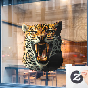 Leopard roaring attack head window cling