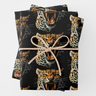 Leopard roaring attack head wrapping paper sheet