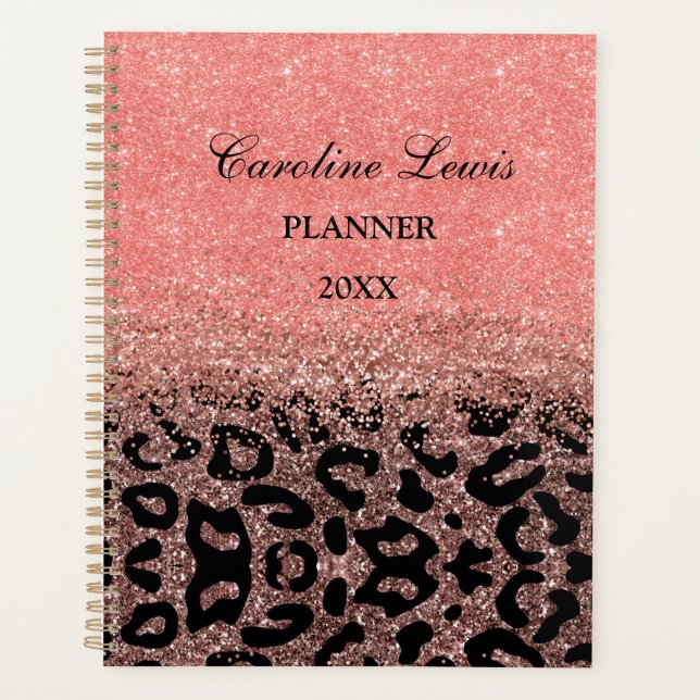 Leopard Rose Gold Glitter 2023 Planner With Name (Front)