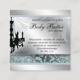 Leopard Salon Silver Blue Chandelier Square Business Card