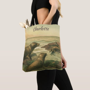 Leopard Seals, Vintage Aquatic Animals Marine Life Tote Bag