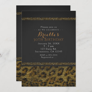 Léopard Sequins Sparkle Glam Chic Party Invitation