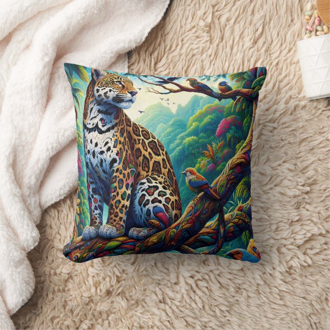 Leopard Serenity: Bold Tropical Design Throw Pillow (Blanket)