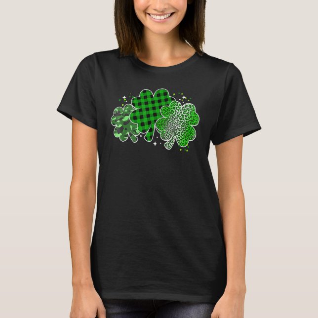 Leopard Shamrock Lucky Charm Men Women Irish St Pa T-Shirt (Front)