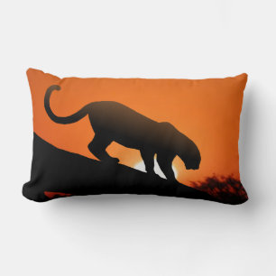 Leopard Silhouette and Mud Cloth Lumbar Pillow