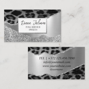 Leopard Silver Glitter Women's DIY Beauty Business Card