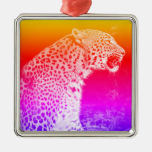 Leopard sitting metal ornament
