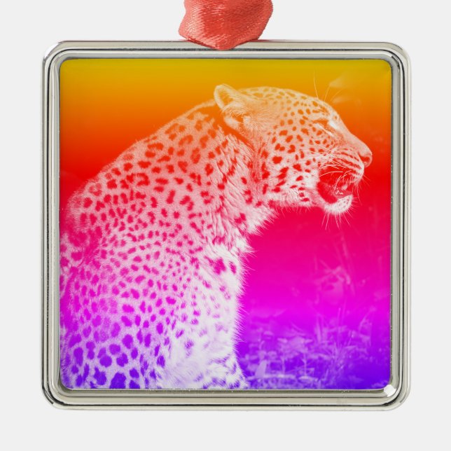 Leopard sitting metal ornament (Front)
