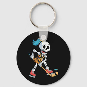 Leopard Skeleton Ice Hockey Halloween Costume Wome Keychain
