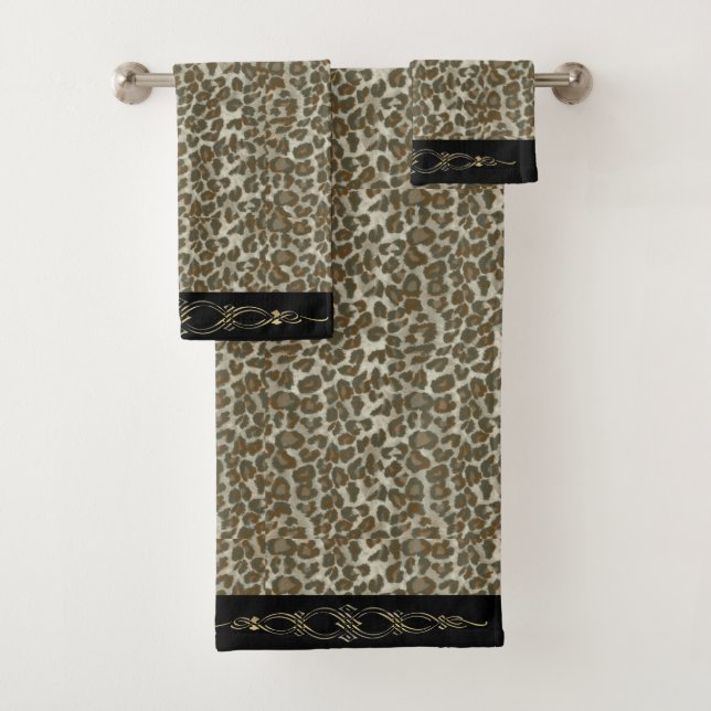 Leopard-skin And Gold Glitter  Bath Towel Set (Insitu)