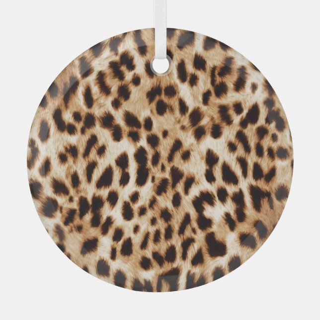 Leopard Skin, Authentic Wildlife Pattern. Glass Ornament (Front)