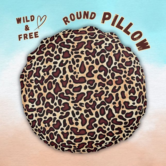 Leopard Skin Brown Cream Pattern -  Round Pillow (Creator Uploaded)