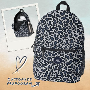 Leopard Skin Denim Grey Blue Pattern - Printed Ba Backpack